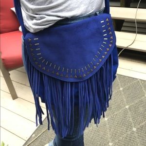 Blue Fringe Biker/Festival Crossbody